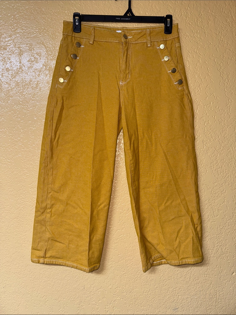 Liz Claiborne Mustard Wide-Leg Chinos with Side Button Detail